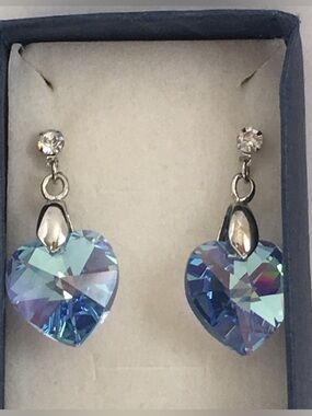 Blue Heart Crystal Earrings